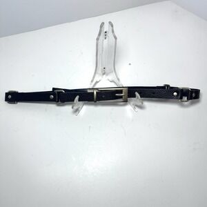 Etcetera Black Leather And Gold Edgy Sleek Women's Belt Small Rectangular